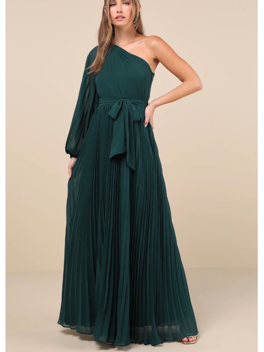 NWOT Lulus Divine Charm Emerald Green One-Shoulder Maxi Dress L - Picture 2 of 5